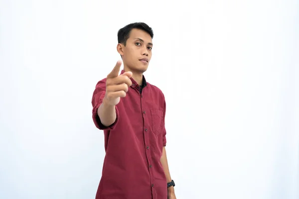 Asian Man Businessman Student Concept Wearing Red Casual Clothes Poses — Stock Photo, Image