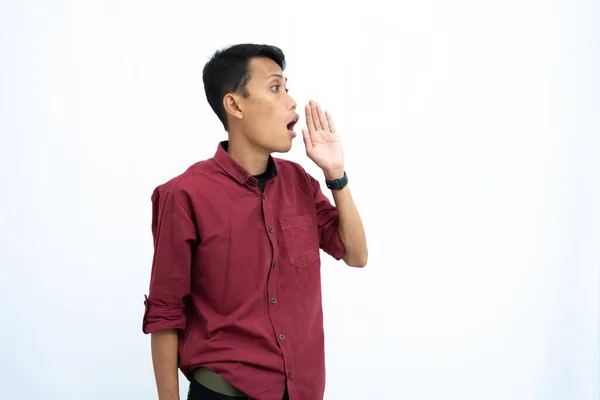 Asiatisk Mand Forretningsmand Eller Studerende Koncept Iført Rød Afslappet Skjorte - Stock-foto