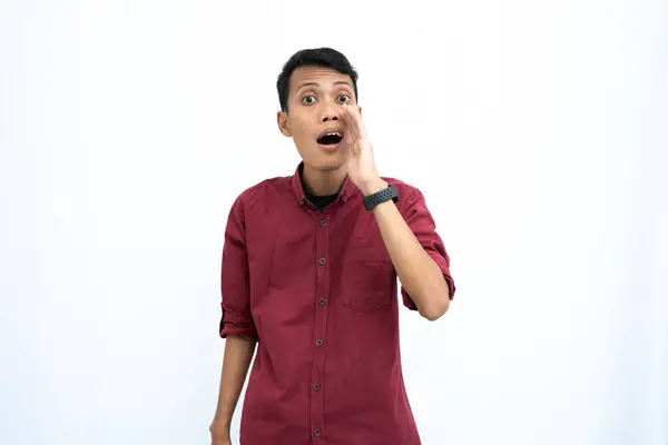 Asijský Muž Podnikatel Nebo Student Koncept Nosit Červené Ležérní Košile — Stock fotografie