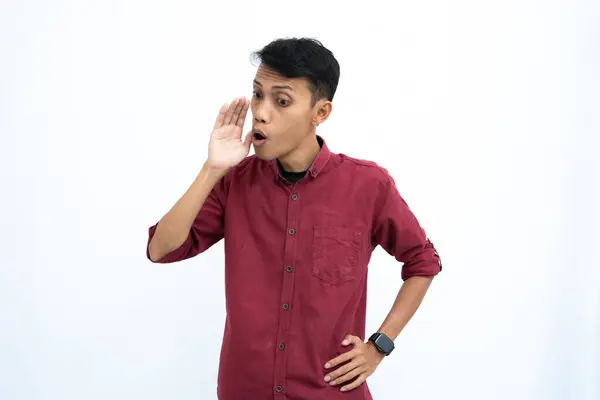 Азиатский Человек Бизнесмен Студент Концепция Носить Красную Рубашку Случайный Кричать — стоковое фото
