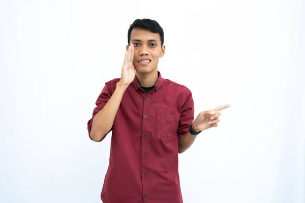 Asiatische Mann Geschäftsmann Oder Student Konzept Trägt Rotes Hemd Lässig — Stockfoto