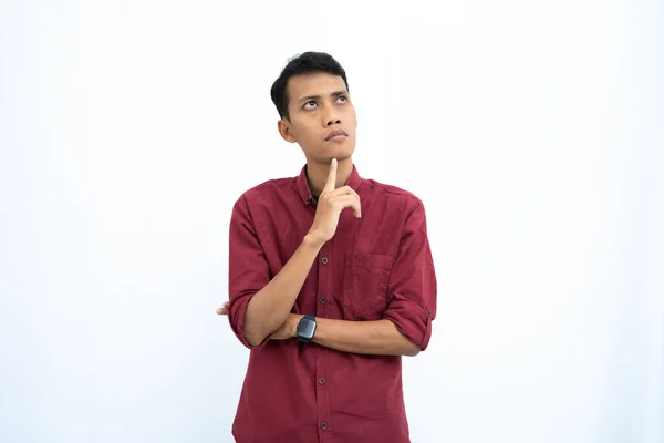 Aziatisch Man Bedrijf Student Concept Het Dragen Van Rode Casual — Stockfoto
