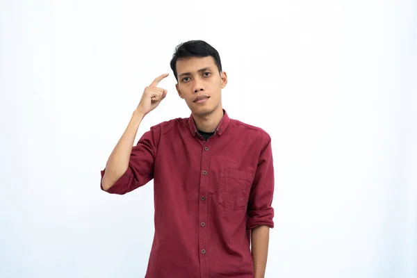 Asiatische Männer Geschäftsleute Oder Studenten Die Roten Hemden Denken Nach — Stockfoto