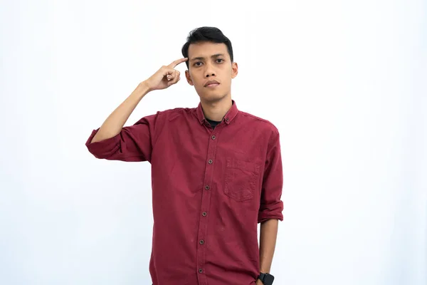 Asijský Muž Obchodní Nebo Studentský Koncept Nošení Červené Ležérní Košile — Stock fotografie