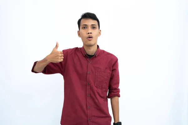 Asiático Homem Homem Negócios Estudante Conceito Vestindo Camisa Casual Vermelho — Fotografia de Stock