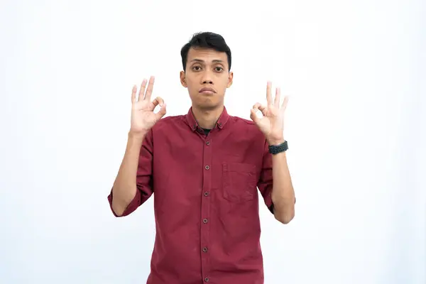 Aziatisch Man Zakenman Student Concept Draagt Rode Casual Shirt Met — Stockfoto