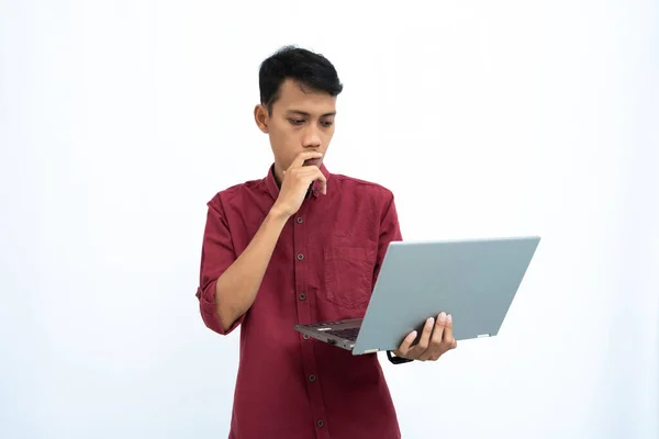 Asiático Hombre Hombre Negocios Estudiante Concepto Usar Ropa Casual Rojo — Foto de Stock