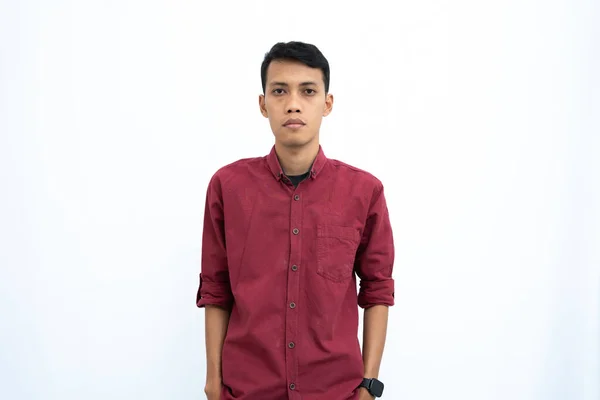 Asijský Muž Podnikatel Nebo Student Koncept Nosit Červené Ležérní Oblečení — Stock fotografie