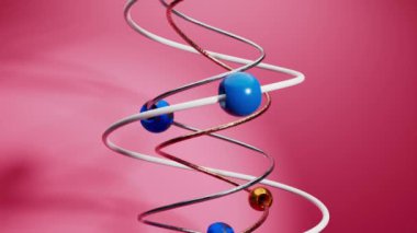 Soyut bilimsel 3d animasyon: atomlar ve parçacıklar spiral iplikler boyunca hareket ederler. Video arkaplanını döndür