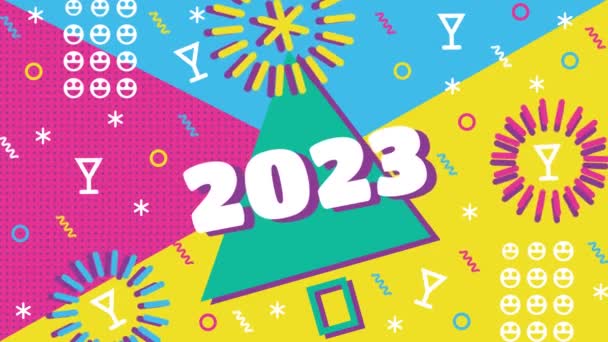 2023 Bonne Année Carte Vœux Colorée Art Vacances Style Memphis — Video