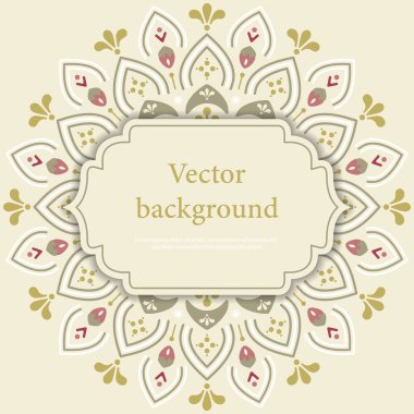 Yeşil süslemeli mandala, mesaj için yer var. Doğa motifli kare pankart şablonu. Sosyal medya paylaşımı ve reklam için uygun. Boho çiçek vektör illüstrasyonu.