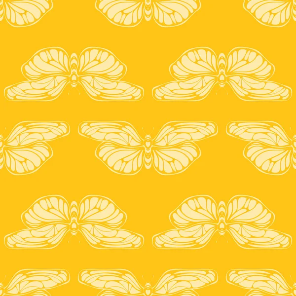Sarı Zemin Üzerinde Açık Sarı Kelebekler Olan Kusursuz Bir Desen — Stok Vektör