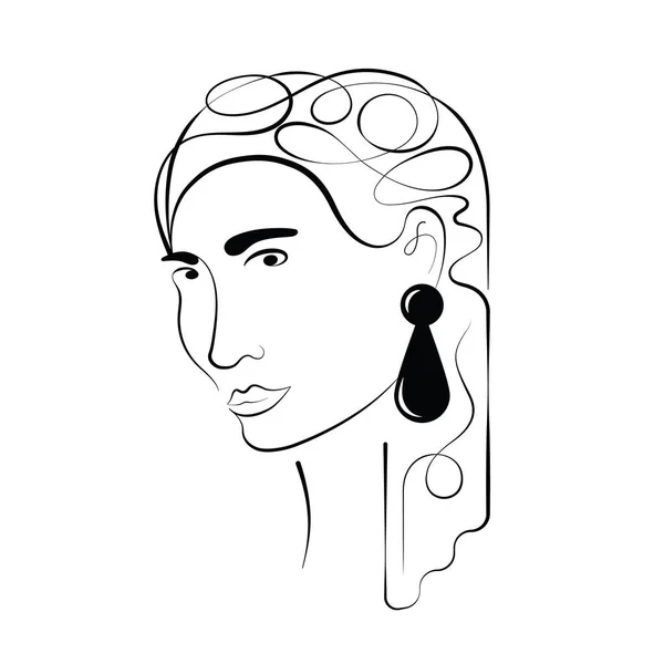 Abstract Fashion Womens Portrait Continuous Line Drawing Female Face Hairstyle — Stock Vector