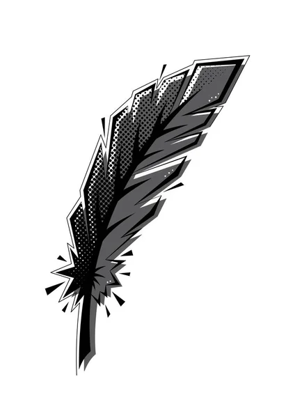 Comic Book Style Bird Feather Halftone Texture Black Grey Colors — Stock Vector
