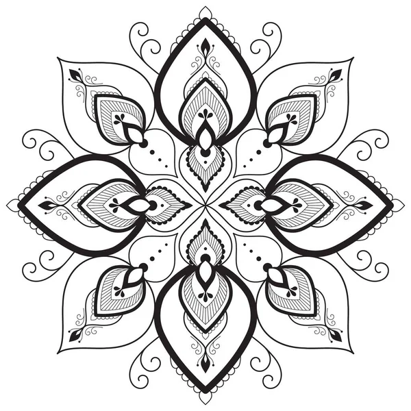 Mandala vektör çizimi. Beyaz arka planda etnik kökenli doğulu iz süsü. Boyama kitabı, duvar kağıdı, fayans deseni, çıkartma, dövme, grafik tasarımı için uygun