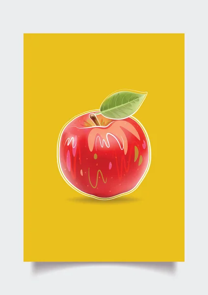 Modny Plakat Stylizowanym Jabłkiem Ilustracja Czerwone Jabłko Zielonym Liściem Współczesna — Wektor stockowy
