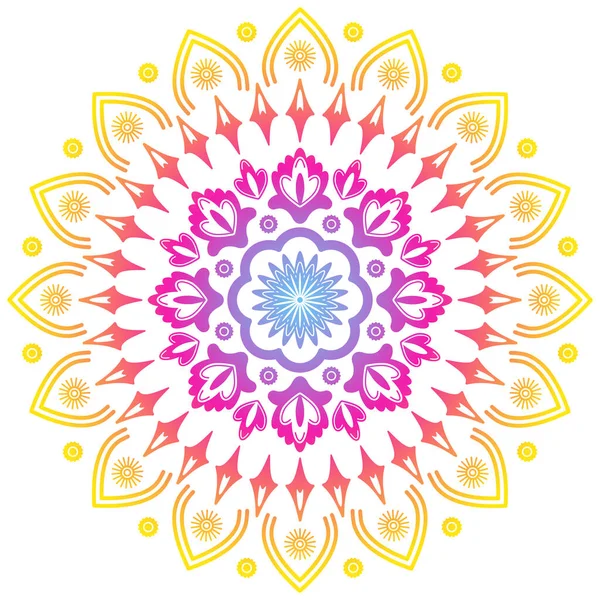 Mandala Dégradé Autour Illustration Ethnique Couleurs Pourpre Violet Jaune — Image vectorielle