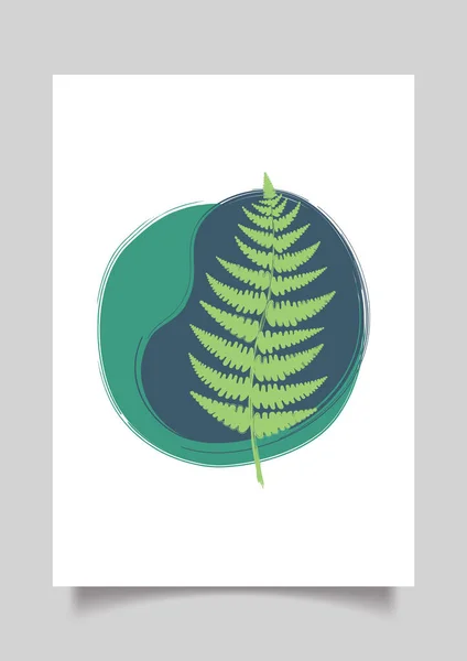 带有绿色蕨叶的抽象背景的时髦艺术海报 摘要植物载体图解 适用于传单 小册子 封面设计和海报 — 图库矢量图片