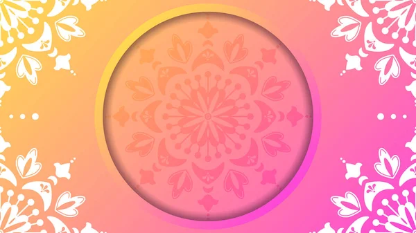 Cute Floral Background Pink Gradient Mandala Ornament Template Place Text — Stock Vector