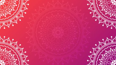 Çiçek mandala süsü geçmişi. Kırmızı-mor gradyan vektör illüstrasyonunda metin için yer. Web sitesi tasarımı, reklam ve afişler için uygun