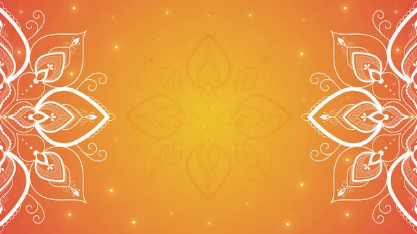 Turuncu Arka Planda Işıklarla Süslenmiş Etnik Mandala Poster Afiş Kart — Stok Vektör