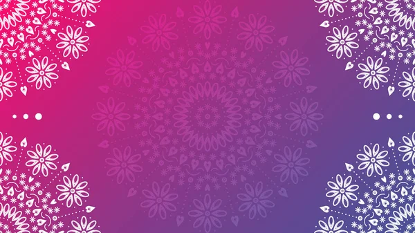 Çiçek mandala süsü geçmişi. Metin için yeri olan pembe-mor gradyan vektör çizimi.
