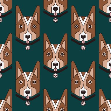 Şirin, stilize köpekli bir desen. Tekstil, baskı, kumaş, duvar kağıdı için vektör deseni. Çizgi film köpek arka planı