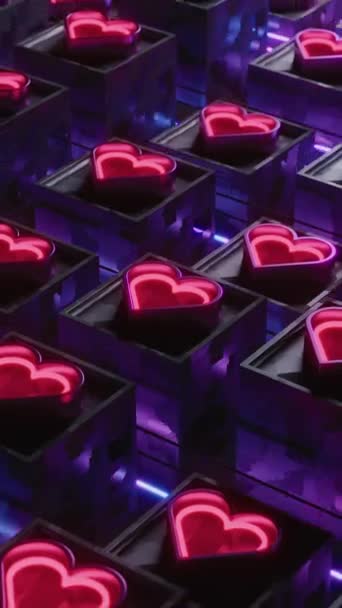 Futurista Animação Synthwave Loop Com Corações Néon Rosa Vibrante Vermelho — Vídeo de Stock