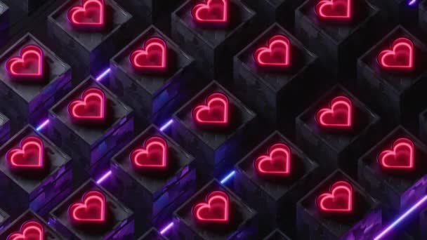Φουτουριστικό Animation Synthwave Loop Καρδιές Νέον Έντονο Ροζ Και Κόκκινο — Αρχείο Βίντεο