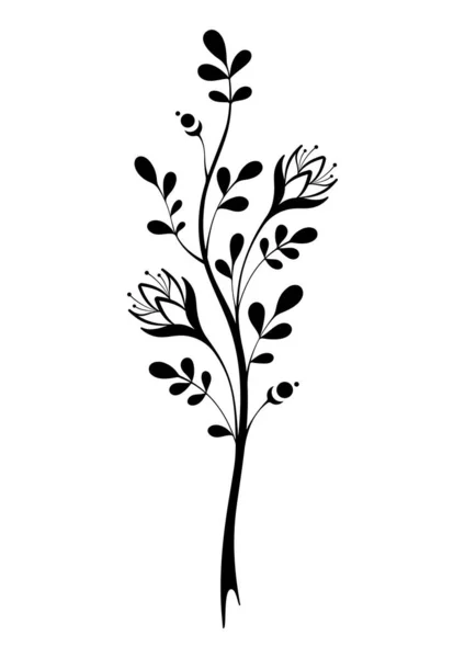 黑色和白色的小枝轮廓 画一株植物 印刷品 面料设计用简约矢量图解 — 图库矢量图片