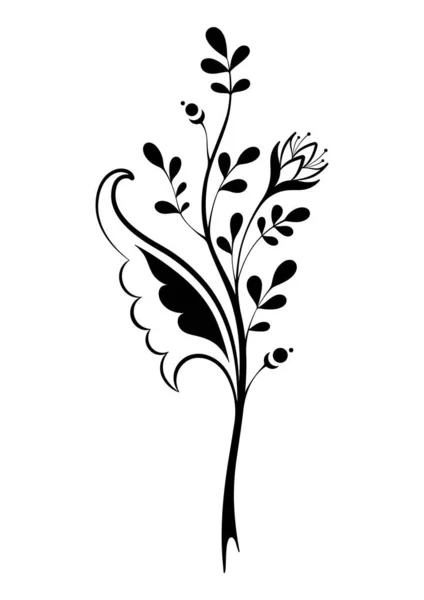 白色背景上的黑白小枝轮廓 画一株植物 印刷品 面料设计用简约矢量图解 — 图库矢量图片