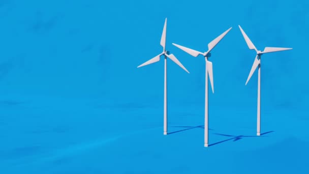 Větrné Mlýny Modrém Pozadí Generátor Zelené Energie Smyčka Animace Generátor — Stock video