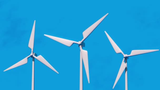 Molinos Viento Sobre Fondo Azul Generador Energía Verde Loop Animación — Vídeos de Stock