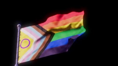 LGBTQ siyah arkaplanda yeni tasarım bayrağı. Çeşitlilik ve kapsama konsepti. 3D animasyon mükemmel döngü