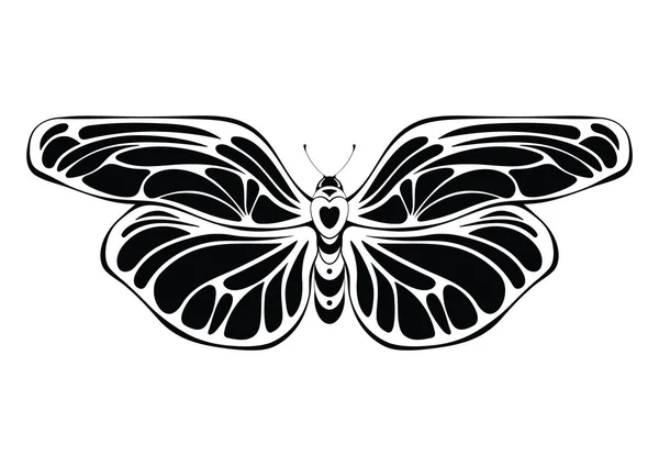 Fjärilsvektorillustration Art Nouveau Stil Vektor Silhuett Isolerad Vit Bakgrund Dekorativa — Stock vektor