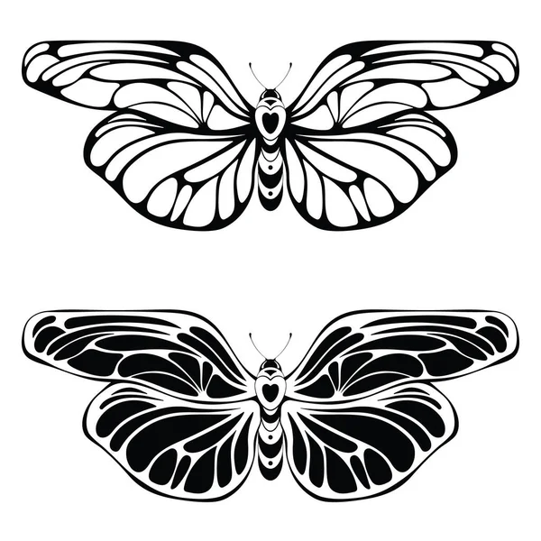 Een Stel Gestileerde Vlinders Art Nouveau Stijl Silhouetten Geïsoleerd Witte — Stockvector