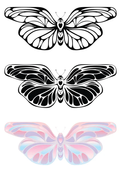 花哨的蝴蝶 在白色背景上孤立的矢量轮廓 装饰元素 彩色书籍 新艺术风格插图 — 图库矢量图片