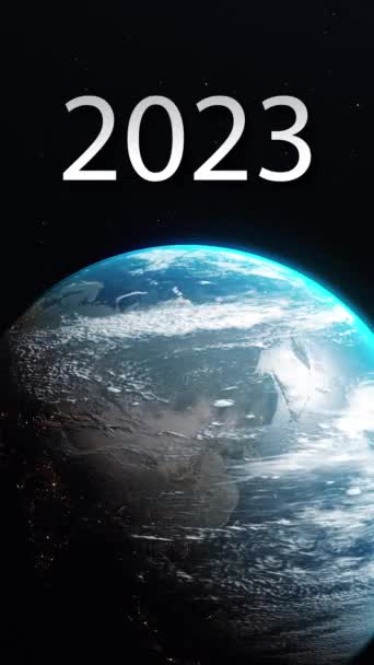 地球の惑星と番号2023と垂直組成 新年のテーマ 3Dアニメーション — ストック動画