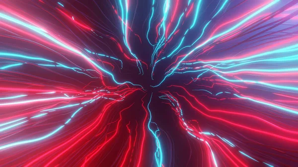 Red Blue Neon Lightning Illustration Retrowave Background Infinite Tunnel — Stock Photo, Image