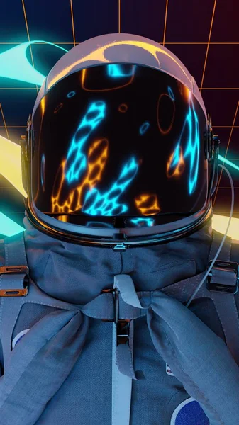 Neon Uzay Işıkları Arasında Astronot Uzay Giysisi Retrowave Illüstrasyon Teknoloji — Stok fotoğraf