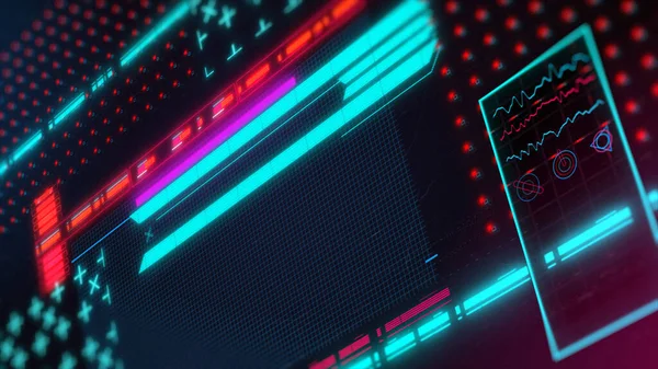Cyberachtige Neon Achtergrond Futuristische Interface Retrowave Hud Concept Render — Stockfoto