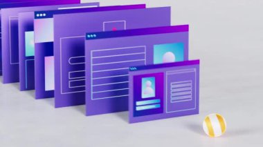 3D küre web sayfalarında ve karanlık siber arka planda kullanıcı arayüzlerinde geziniyor. 3d animasyon 4k video