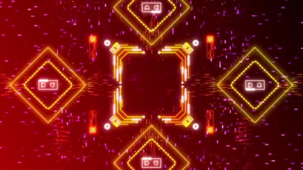 Rode Neon Cyberpunk Achtergrond Toekomstige Hud Animatie Concept Circuit Board — Stockvideo