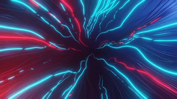 Rood Blauw Neon Bliksem Illustratie Retrowave Achtergrond Van Oneindige Tunnel — Stockfoto