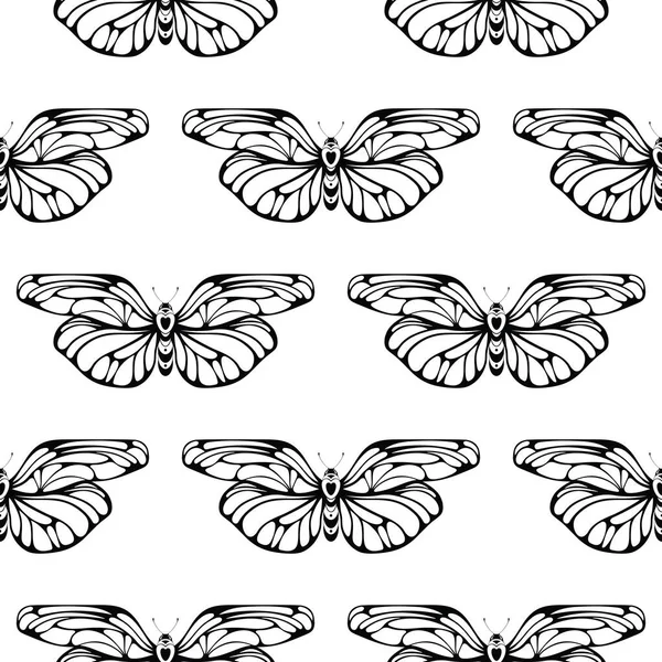 Minimalistisches Nahtloses Muster Mit Schmetterlingen Schwarz Weißen Farben Vektormuster Für — Stockvektor