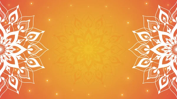 Ornamental Ethnic Mandala Orange Background Lights Backdrop Poster Banner Card — Stock Vector