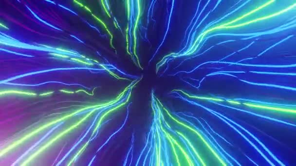 Oneindige Neon Tunnel Animatie Gloeiende Lichtdraden Donkere Achtergrond Loop Beelden — Stockvideo