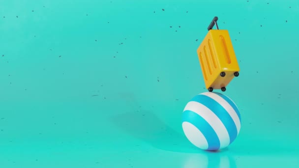 ビーチボールの黄色の荷物スーツケース 夏の旅行の概念 ループ3Dアニメーション 背景4Kビデオ — ストック動画