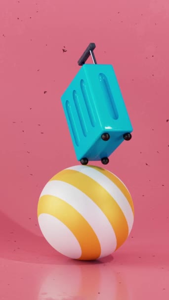 Blue Travel Suitcase Rotating Sphere Summer Vacation Concept Animation Loop — Stock Video