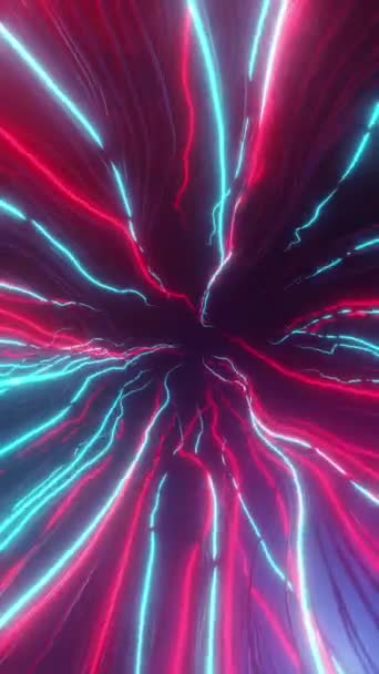 Oneindige Neon Tunnel Animatie Gloeiende Lichtdraden Donkere Achtergrond Verticale Lusbeelden — Stockvideo